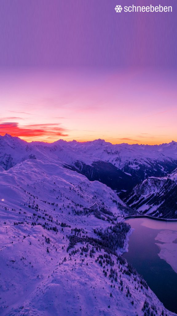Sonnenuntergang Panorama Alpen See Schneebeben